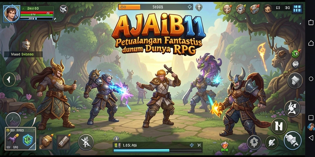 Tampilan gameplay utama AJAIB11 yang penuh aksi RPG.