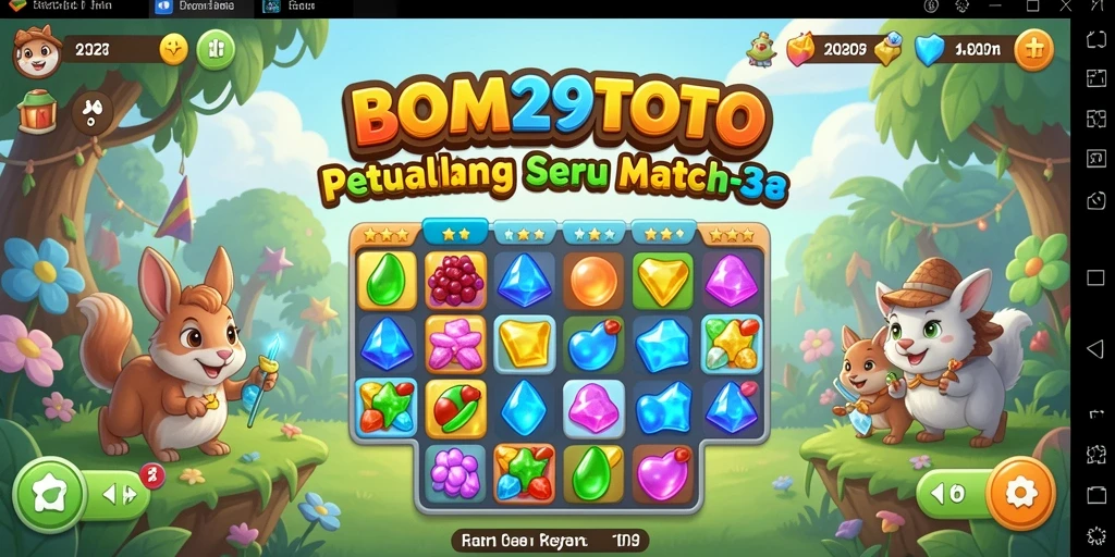 Screenshot utama BOM29TOTO menunjukkan gameplay match-3 yang menarik.