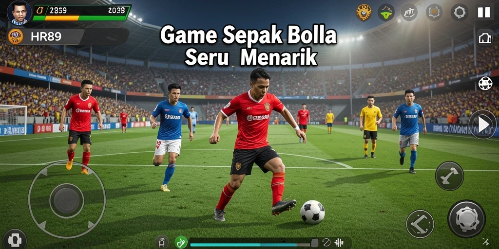 Tampilan gameplay seru dalam HR89 dengan aksi sepak bola yang mendebarkan.