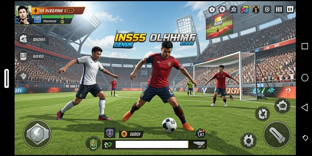 Screenshot game INS55 menampilkan pertandingan olahraga yang mendebarkan.