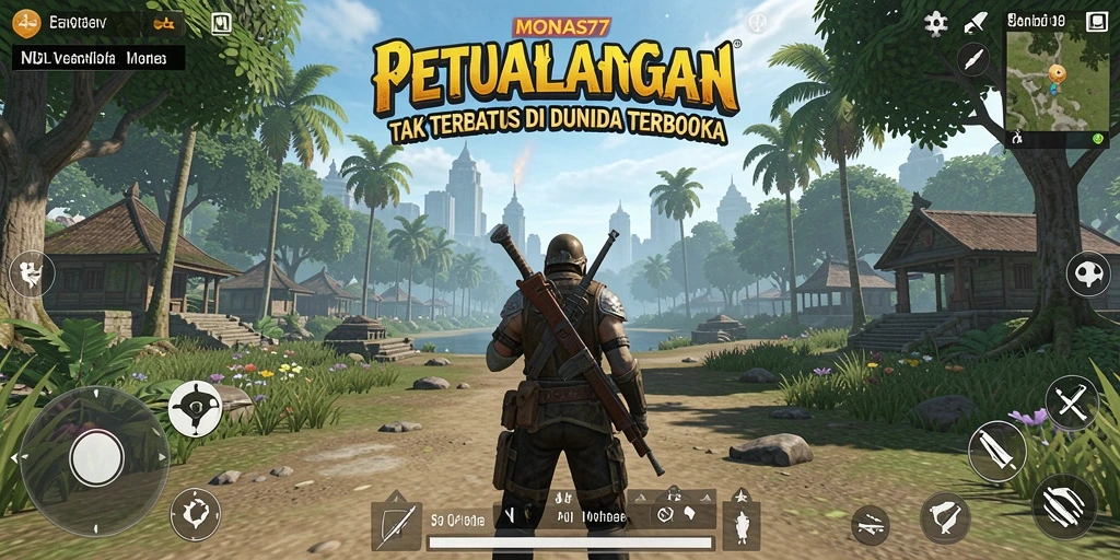 Tangkapan layar gameplay <strong>MONAS77</strong> menampilkan petualangan seru di dunia terbuka yang luas.