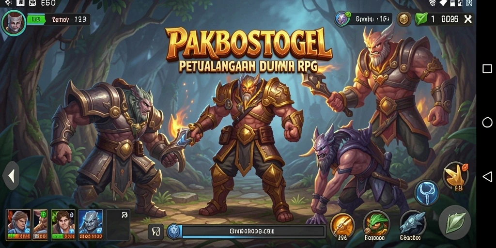 Screenshot utama PAKBOSTOGEL menampilkan karakter dalam pertempuran epik.