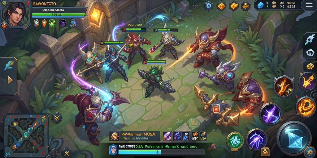 Tampilan seru dalam permainan MOBA RAWONTOTO.