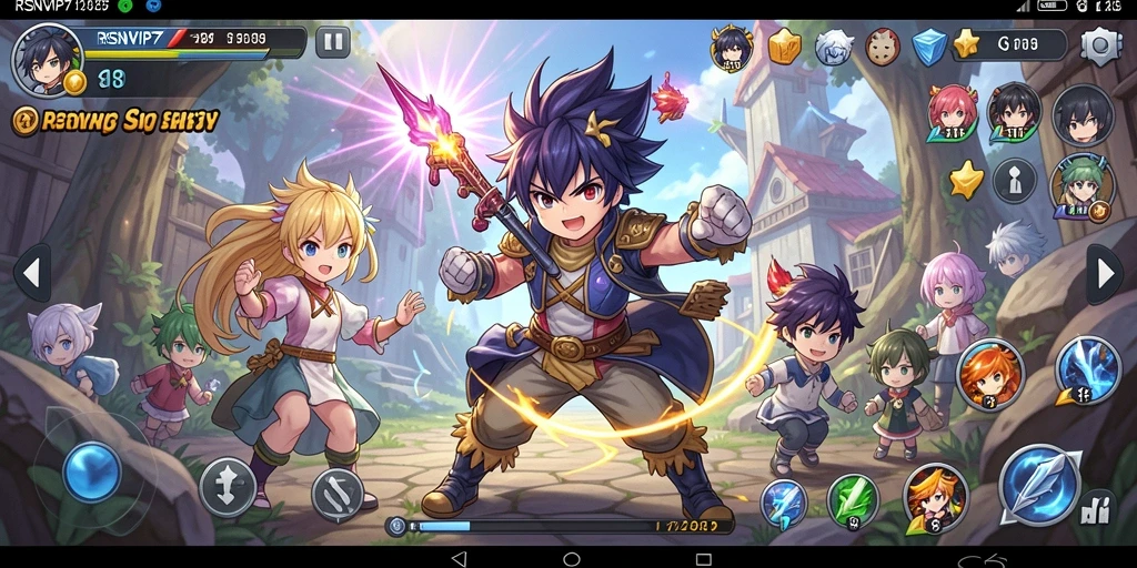 Screenshot gameplay RSNVIP7 menampilkan karakter anime yang beraksi.