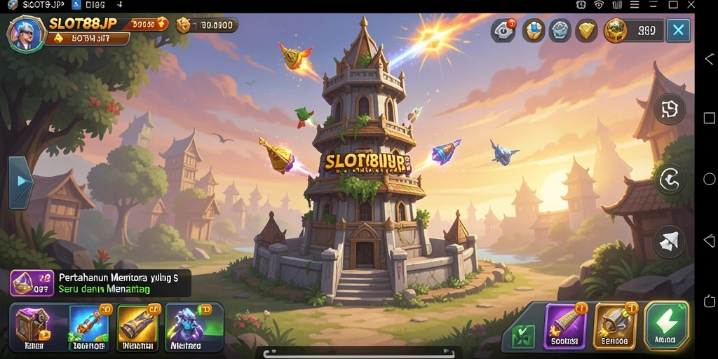 Screenshot utama SLOT88JP menampilkan gameplay menara pertahanan yang menarik.