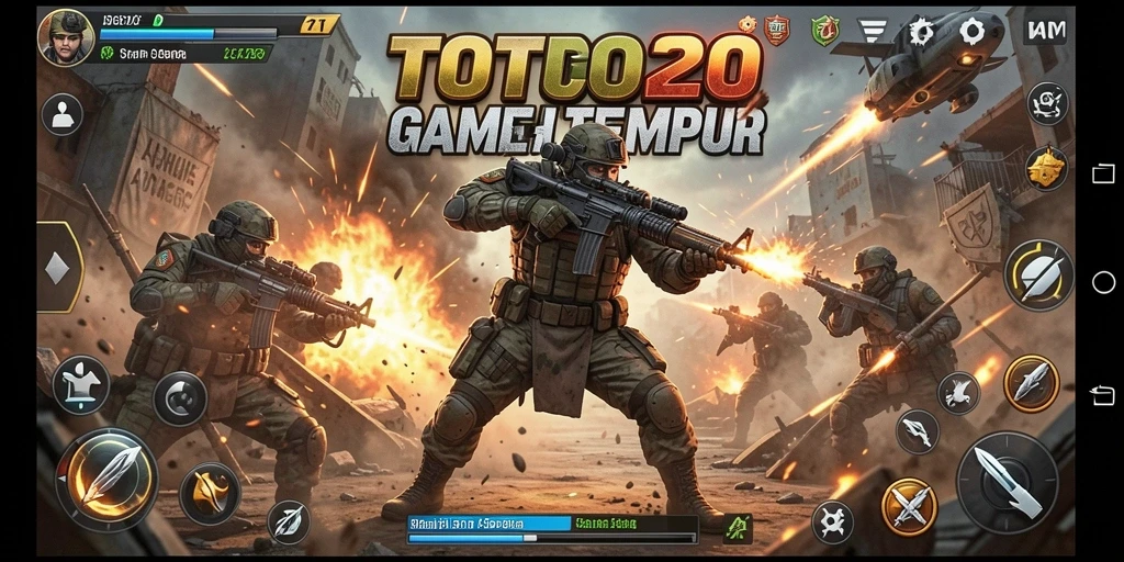 Screenshot gameplay TOTO20 dengan aksi tembak-menembak yang mendebarkan.