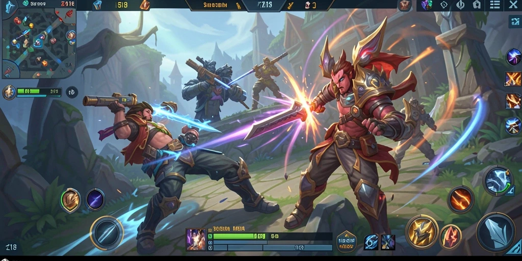 Tangkapan layar Z18 menampilkan aksi seru pertarungan tim MOBA.